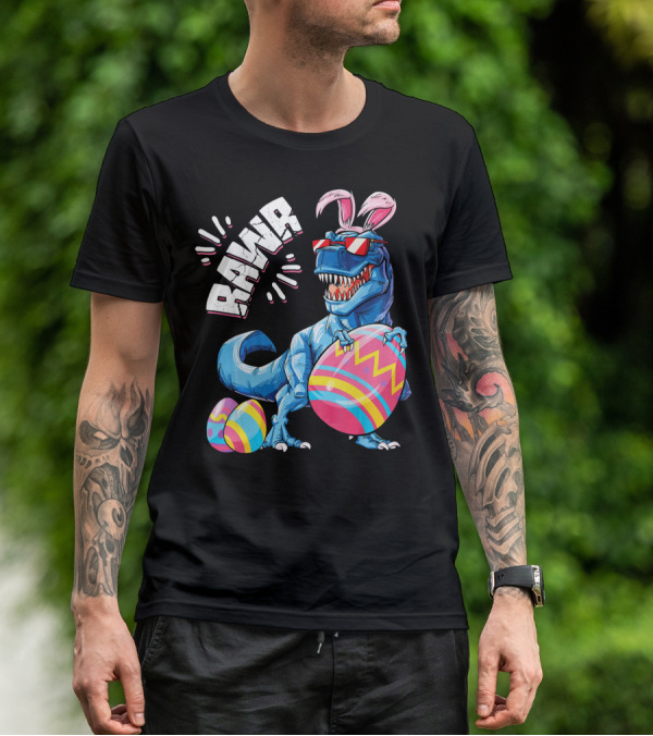 RAWR Easter Bunny Dinosaur T-Rex With Colorful Eggs T-Shirt