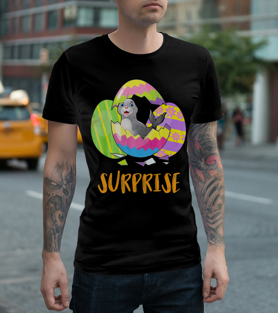 Surprise Cute Seal Bunny Funny Easter T-Shirt