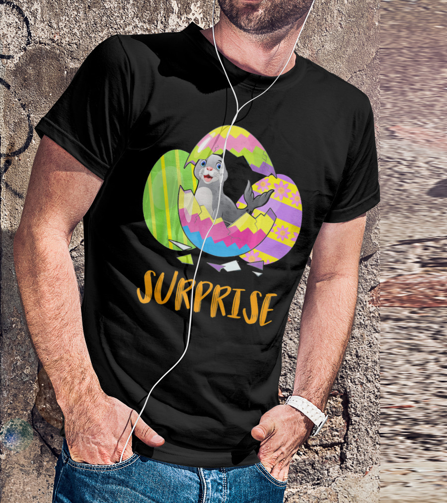 Surprise Cute Seal Bunny Funny Easter T-Shirt
