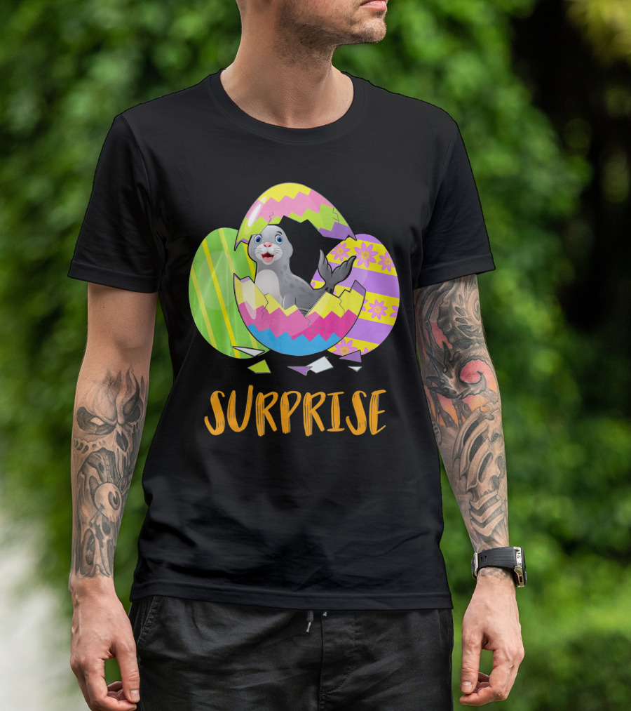 Surprise Cute Seal Bunny Funny Easter T-Shirt
