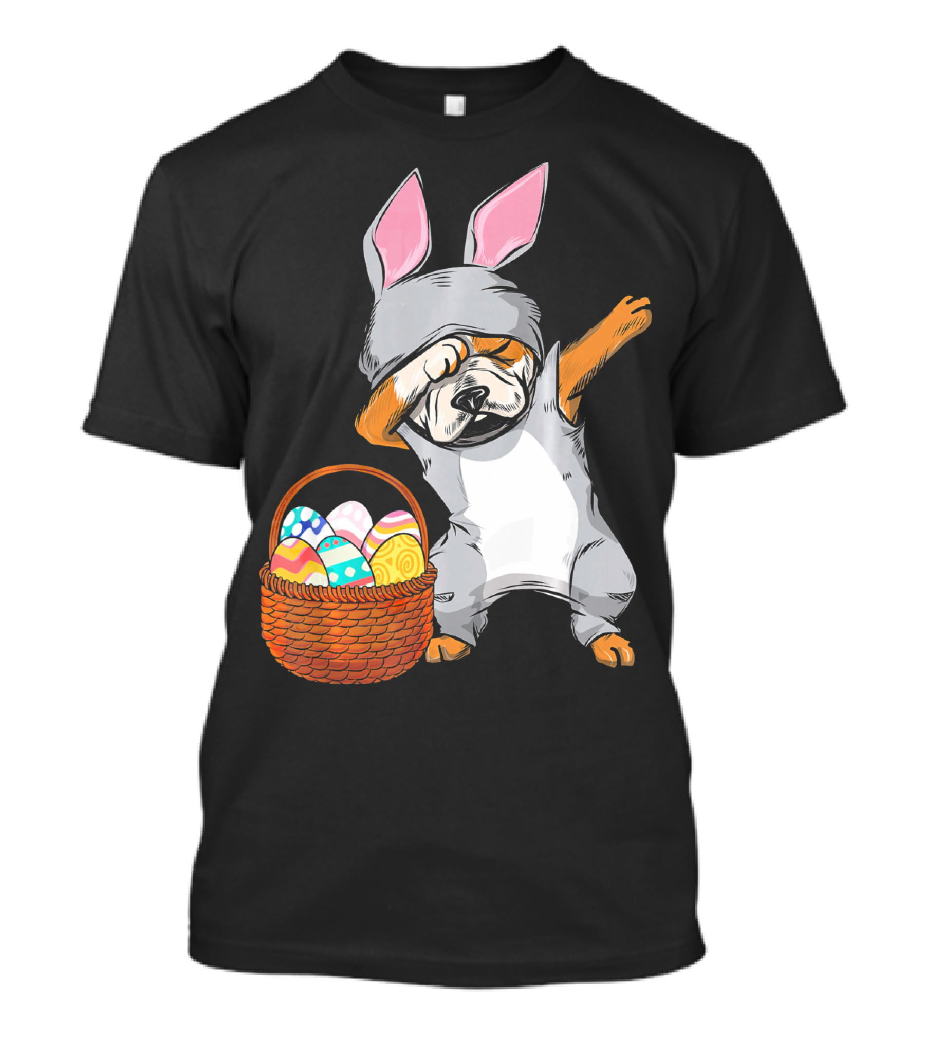 Dabbing Easter Bunny English Bulldog With Basket Of Eggs T-Shirt