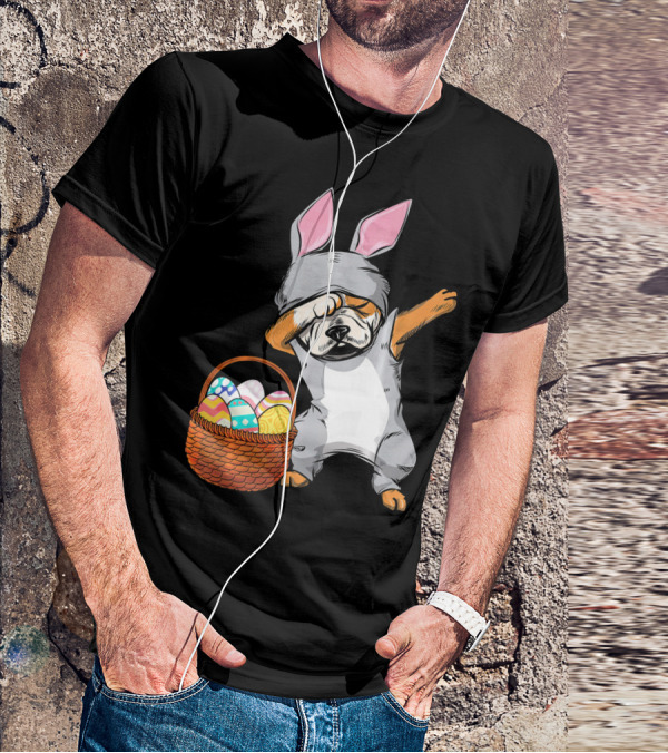 Dabbing Easter Bunny English Bulldog With Basket Of Eggs T-Shirt
