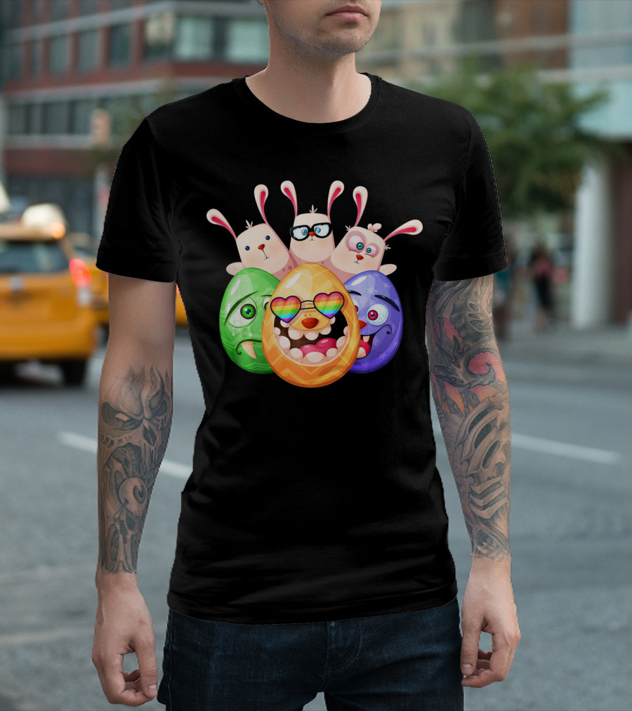 Three Easter Emoji Eggs With Funny Bunny Rabbits T-Shirt