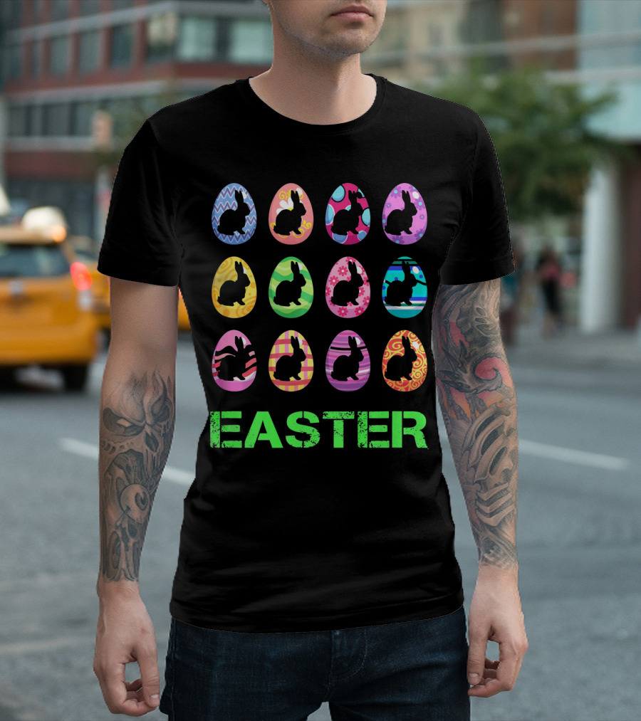 Easter Bunny Rabbit Egg Silhouettes with Colorful T-Shirt