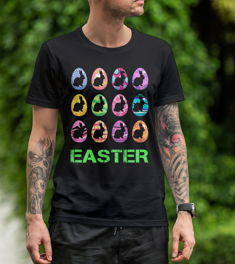 Easter Bunny Rabbit Egg Silhouettes With Colorful T-Shirt