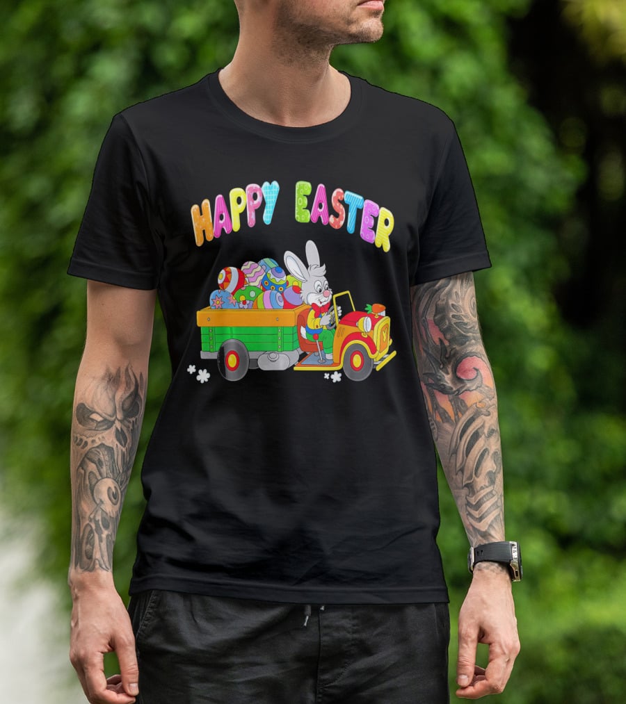 Happy Easter Bunny Driving Car With Easter Eggs T-Shirt
