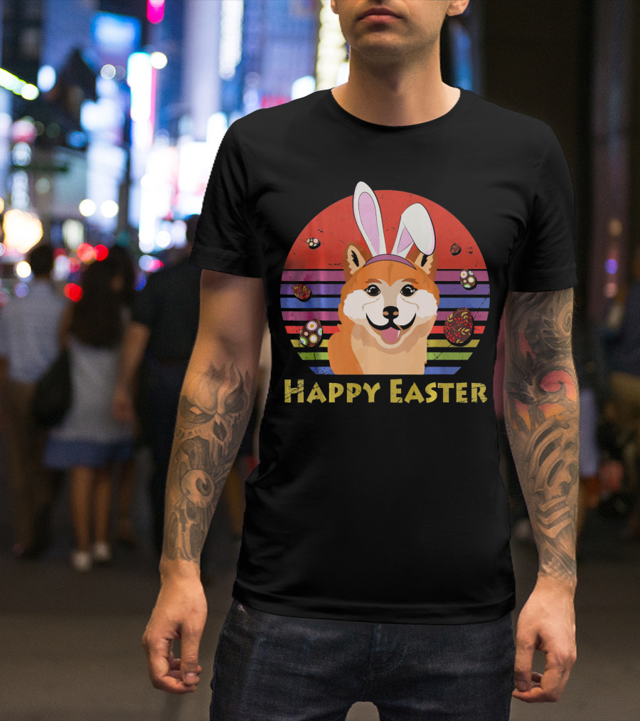 Shiba Inu With Bunny Headband Happy Easter T-Shirt