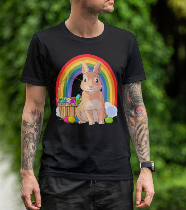 Bunny Rabbit With Easter Eggs And Rainbow For Kids Easter T-Shirt