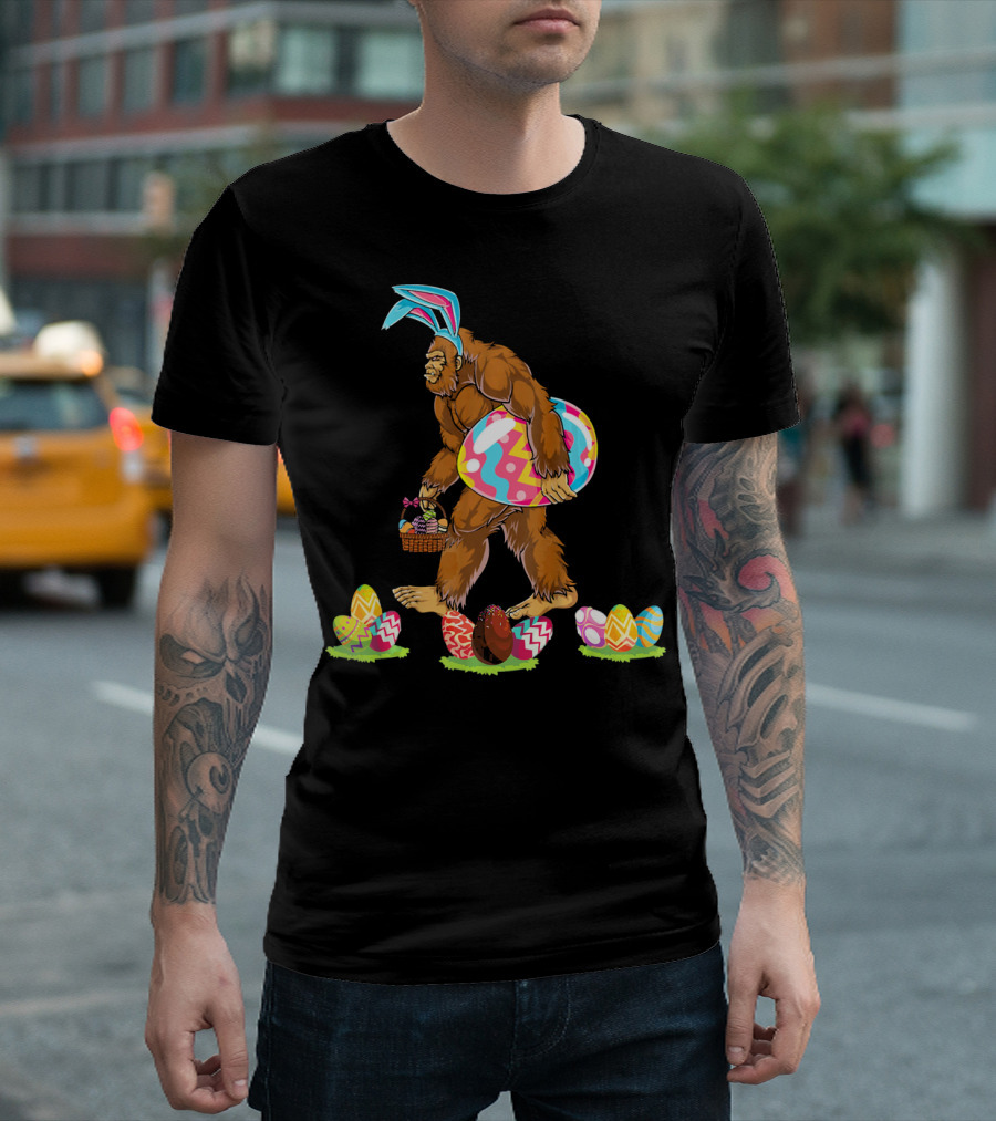 Bigfoot Easter Egg Basket Bunny Ears T-Shirt