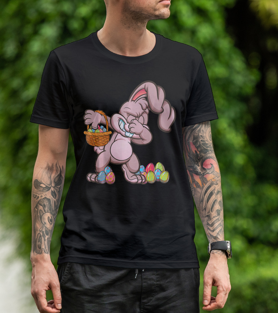 Happy Easter Dabbing Bunny With Basket And Eggs T-Shirt