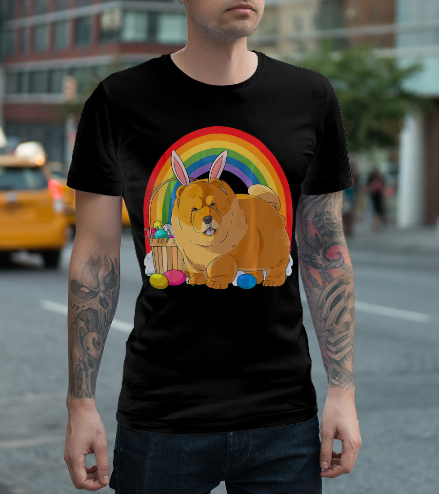 Easter Eggs Chow Chow Bunny Rabbit Dog Rainbow T-Shirt