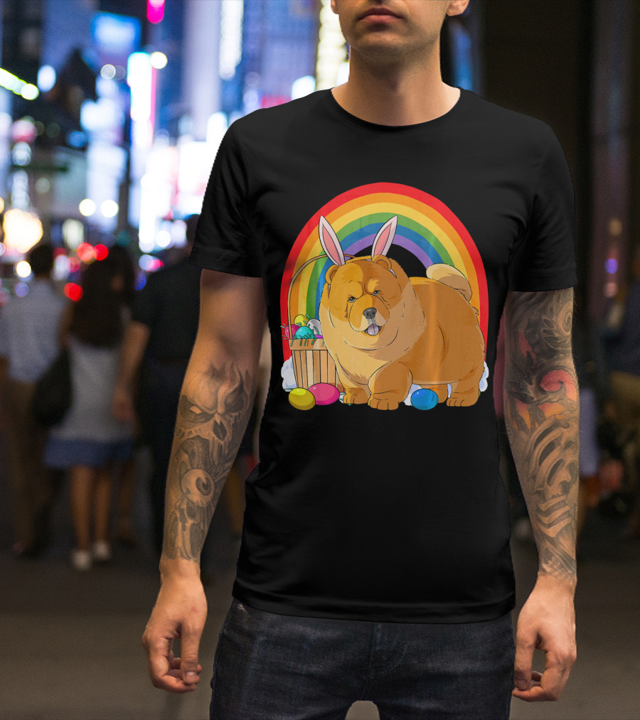 Easter Eggs Chow Chow Bunny Rabbit Dog Rainbow T-Shirt