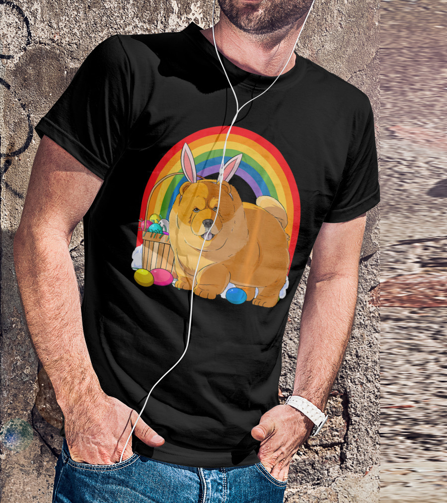 Easter Eggs Chow Chow Bunny Rabbit Dog Rainbow T-Shirt