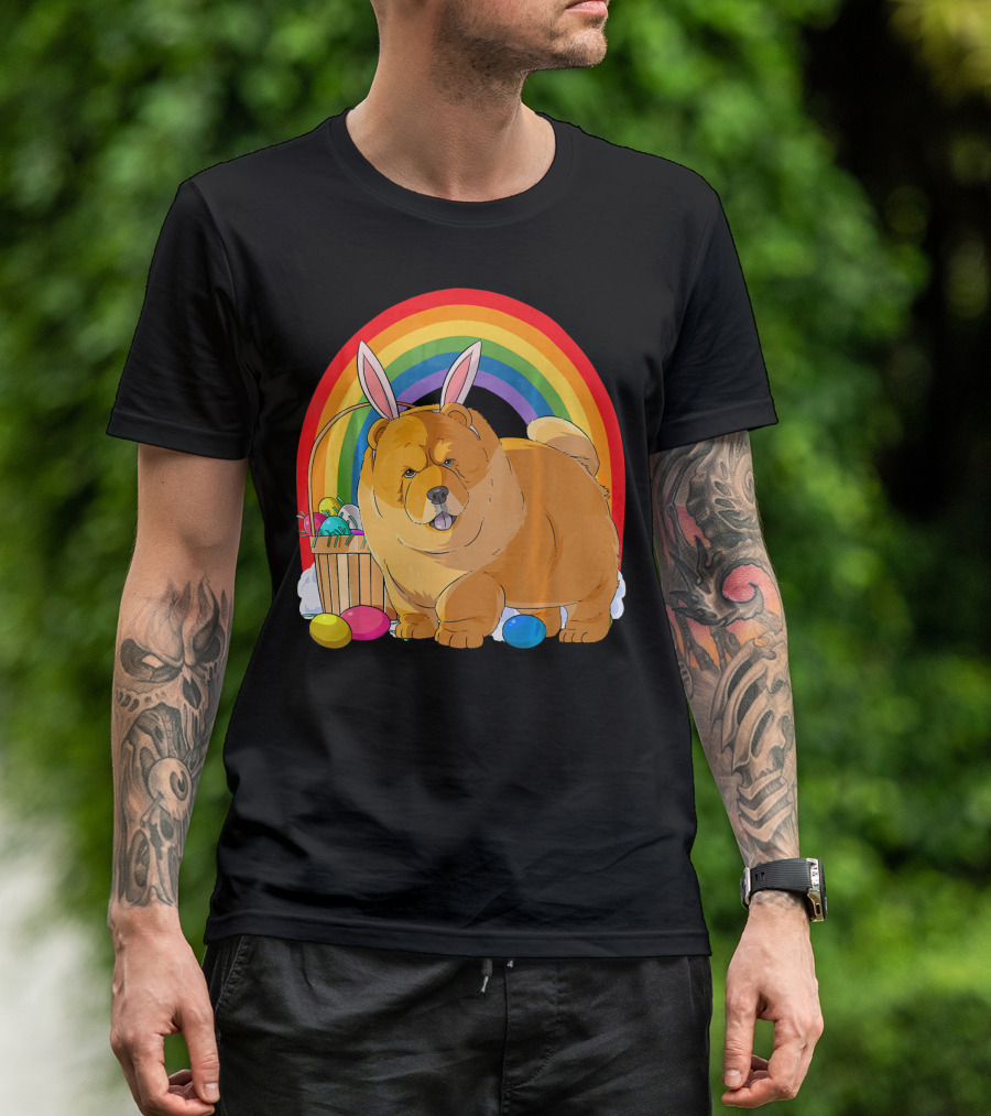 Easter Eggs Chow Chow Bunny Rabbit Dog Rainbow T-Shirt