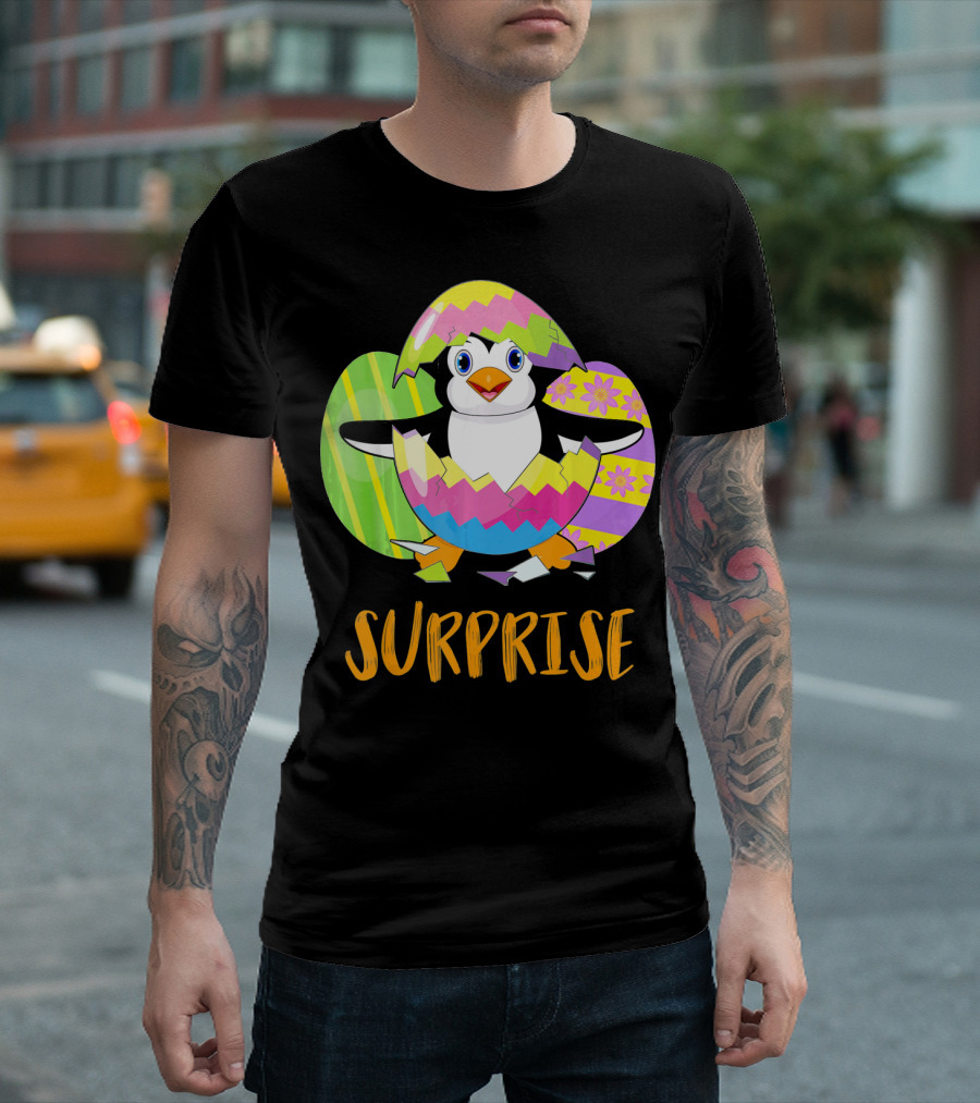 Surprise Cute Penguin Bunny Funny Easter T-Shirt