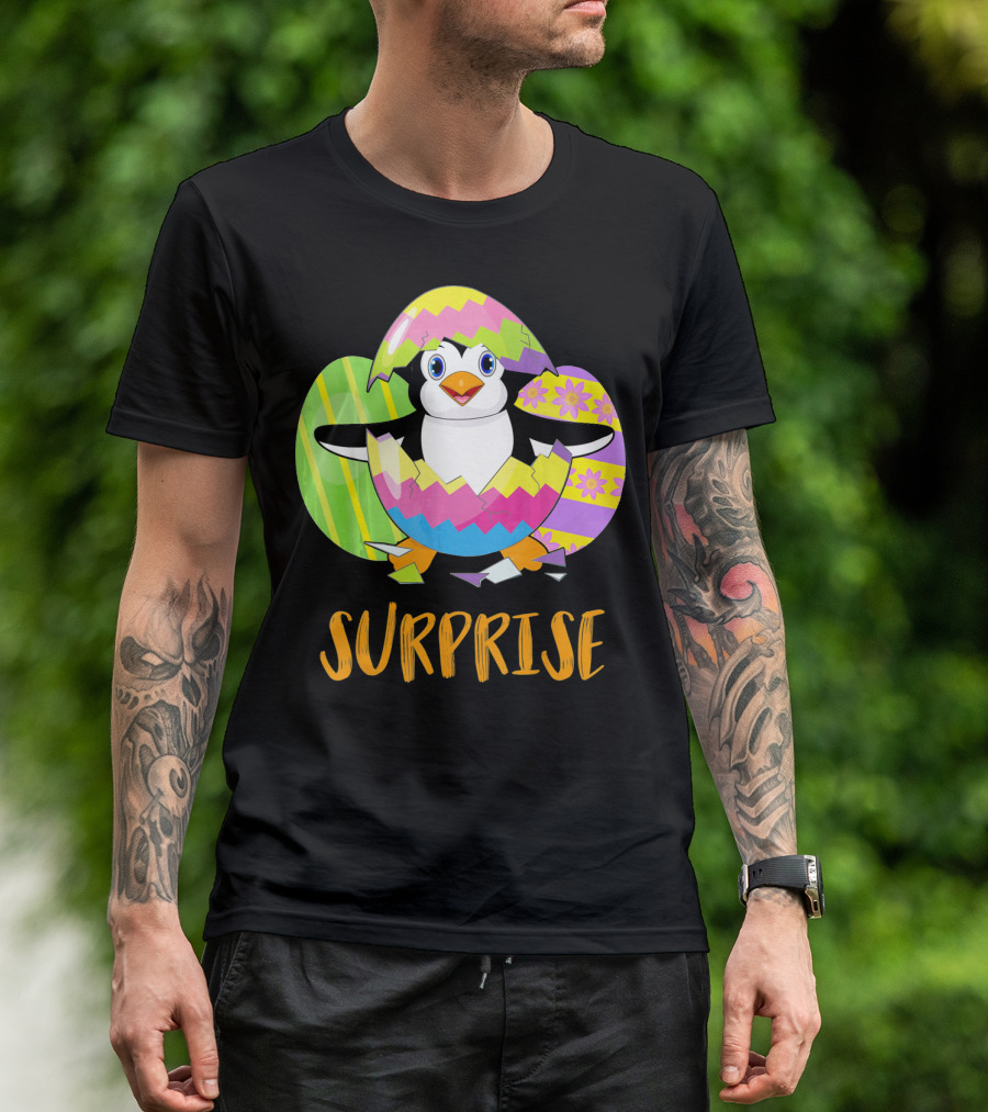 Surprise Cute Penguin Bunny Funny Easter T-Shirt