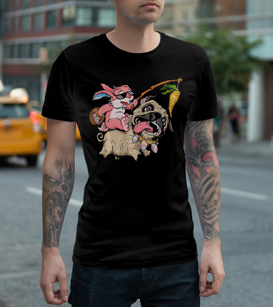 Easter Bunny Pug with Carrot and Basket Adventure T-Shirt