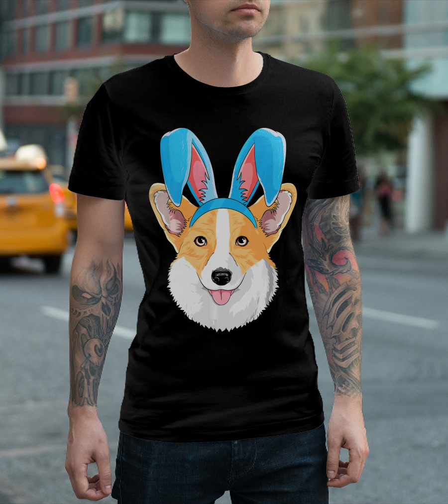 Easter Bunny Corgi Dog with Bunny Ears T-Shirt