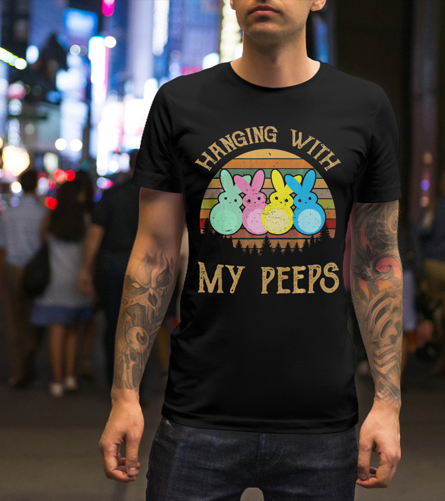 Hanging With My Peeps Vintage Easter Bunnies Retro Sunset T-Shirt