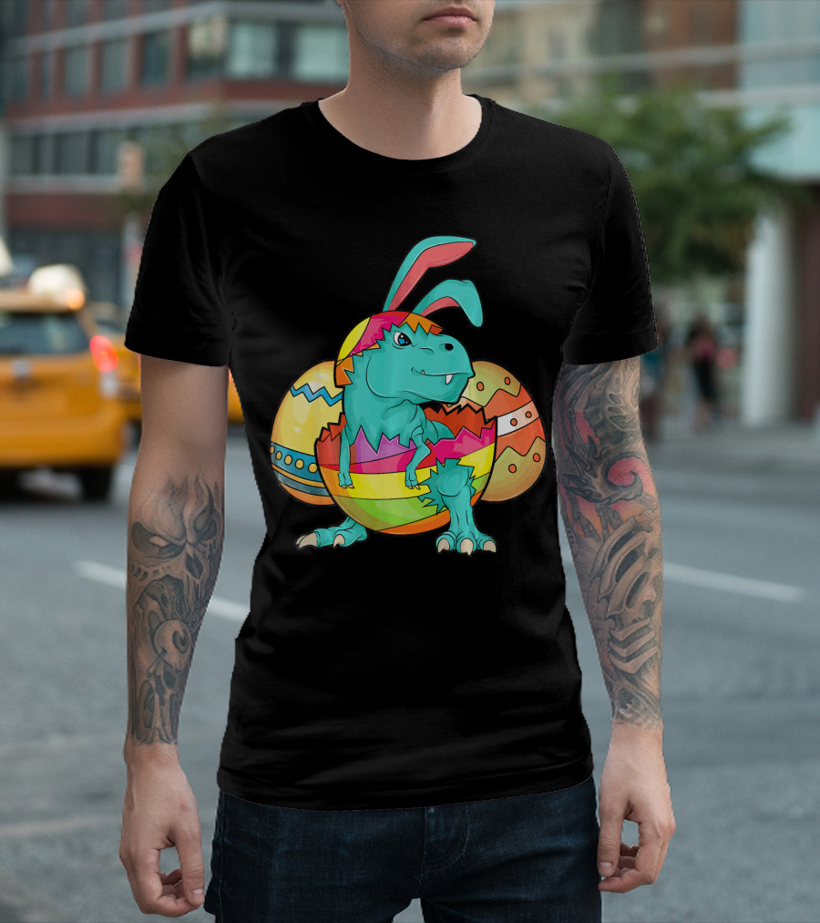 Easter Bunny Dinosaur Cute Rex Lover in Colorful Eggshell T-Shirt