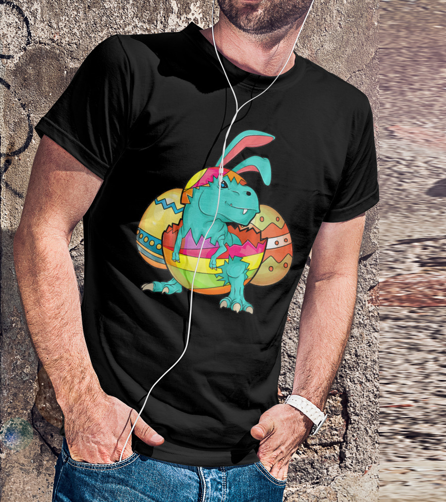 Easter Bunny Dinosaur Cute Rex Lover In Colorful Eggshell T-Shirt