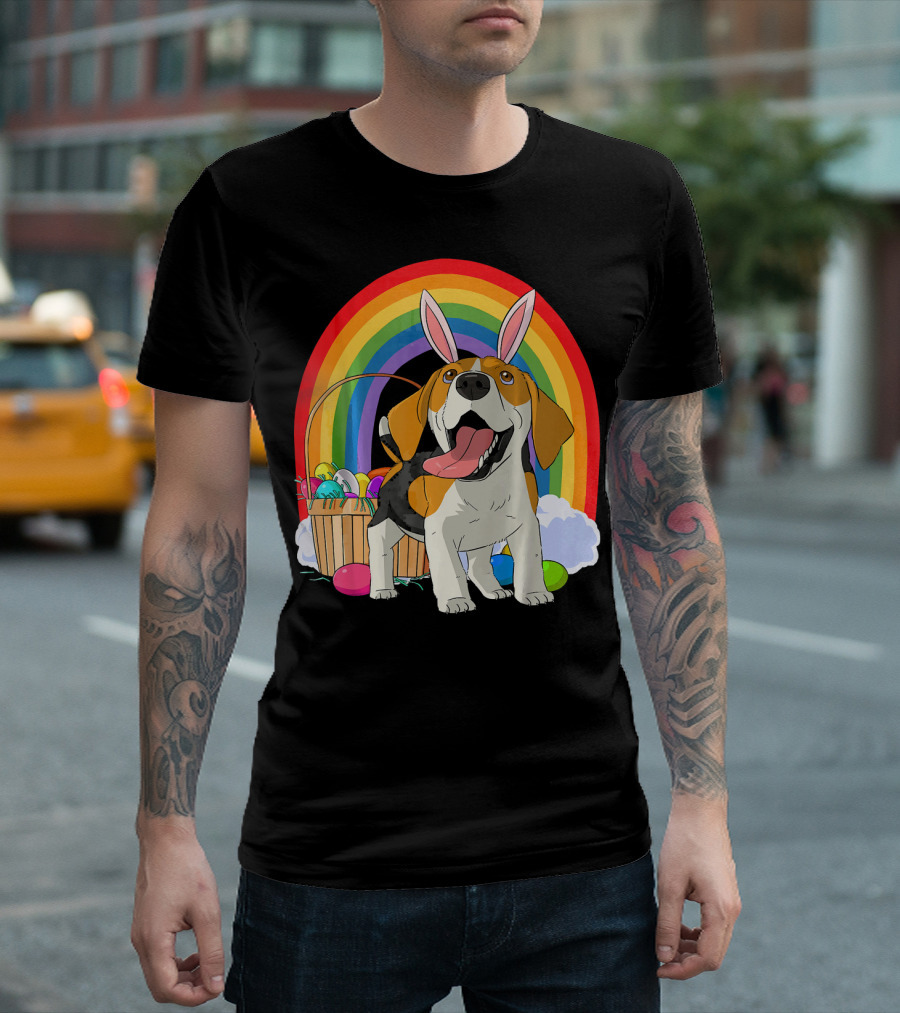 Easter Eggs Beagle Bunny Dog Rainbow Basket T-Shirt
