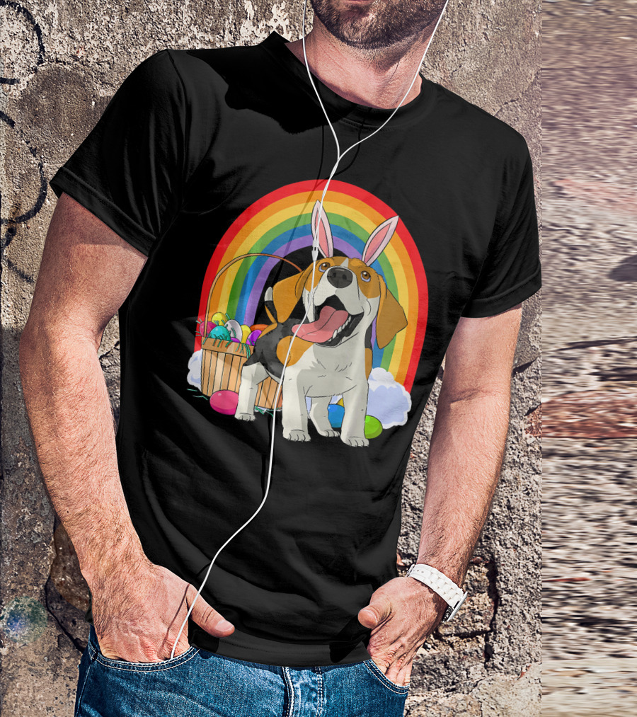 Easter Eggs Beagle Bunny Dog Rainbow Basket T-Shirt