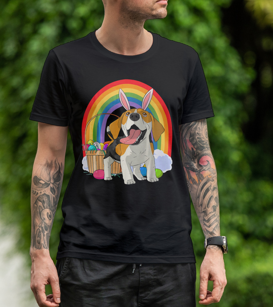 Easter Eggs Beagle Bunny Dog Rainbow Basket T-Shirt