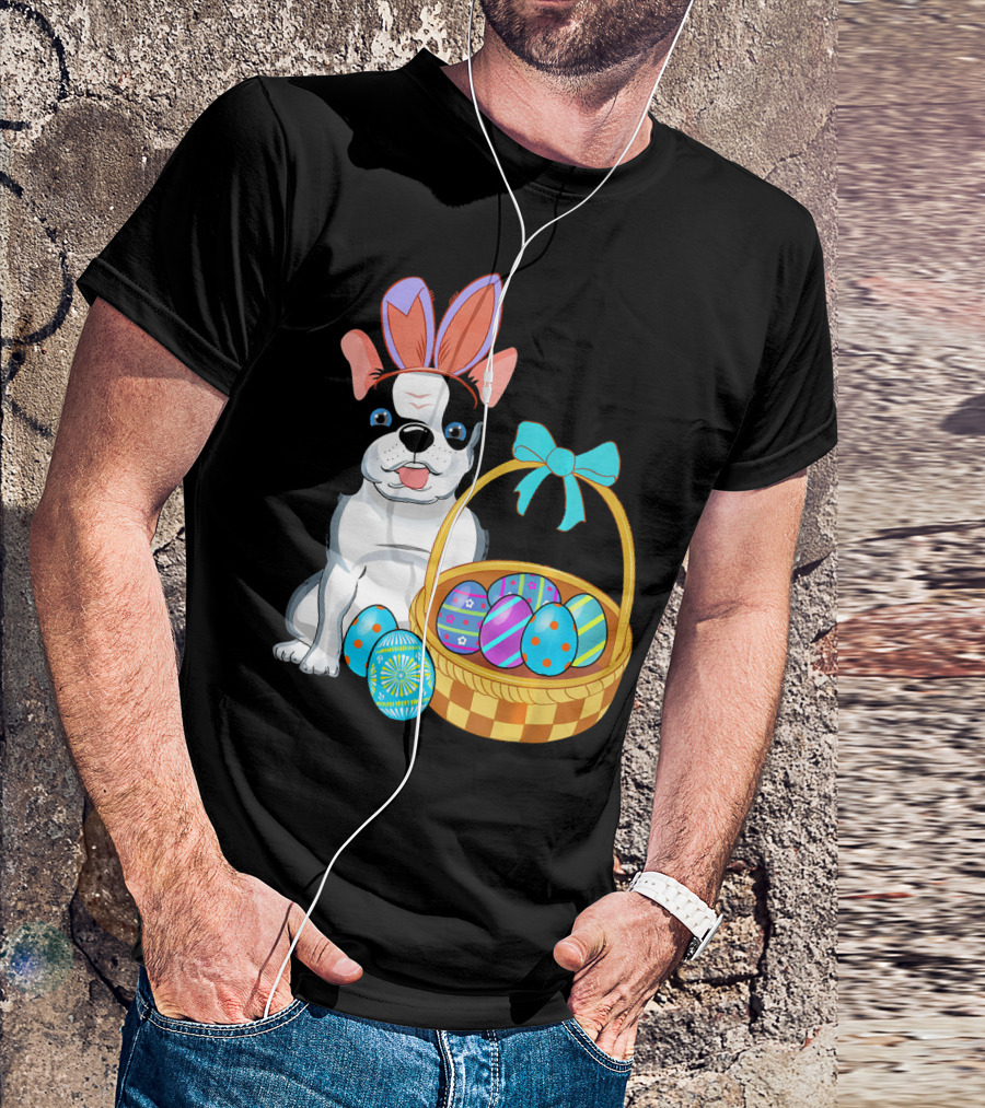 French Bulldog With Bunny Ears And Easter Egg Basket T-Shirt