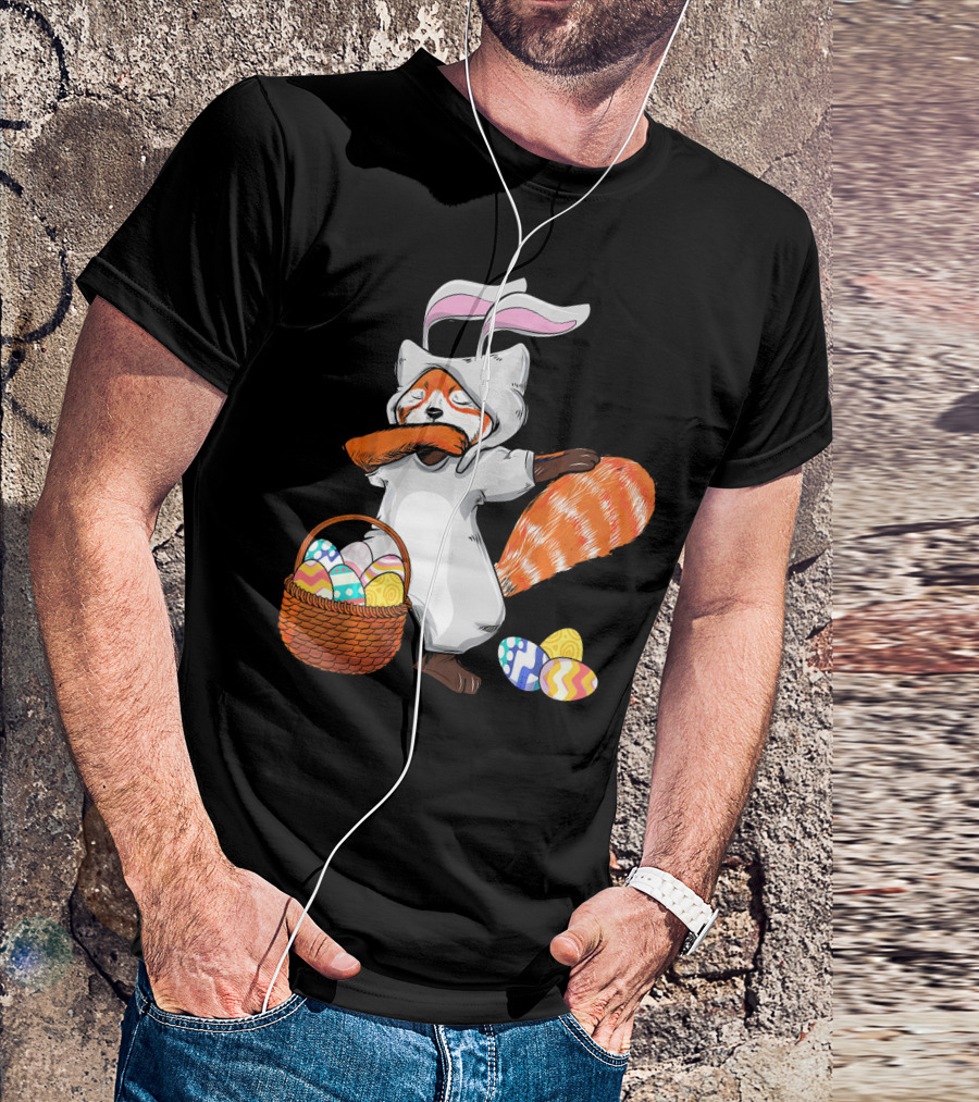 Dabbing Easter Bunny Red Panda With Basket Of Colorful Eggs T-Shirt