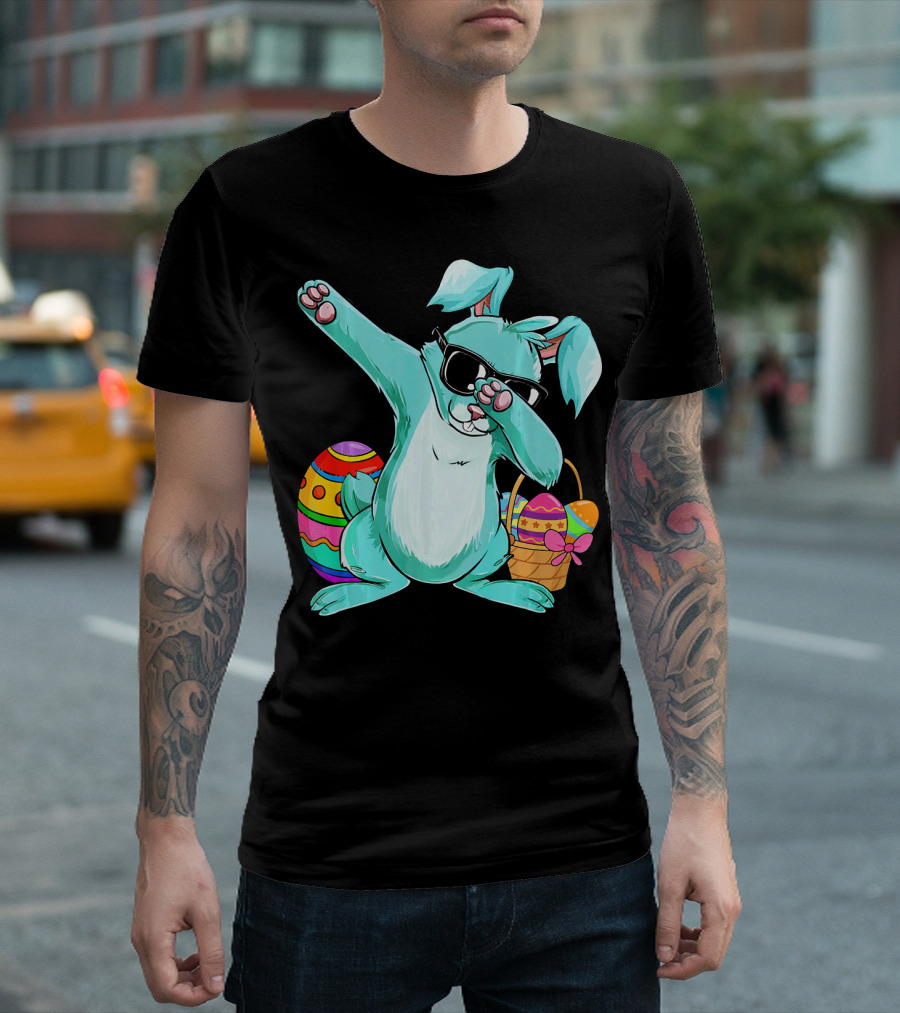 Bunny Dabbing Rabbit Funny Easter Day With Colorful Egg And Sunglasses T-Shirt