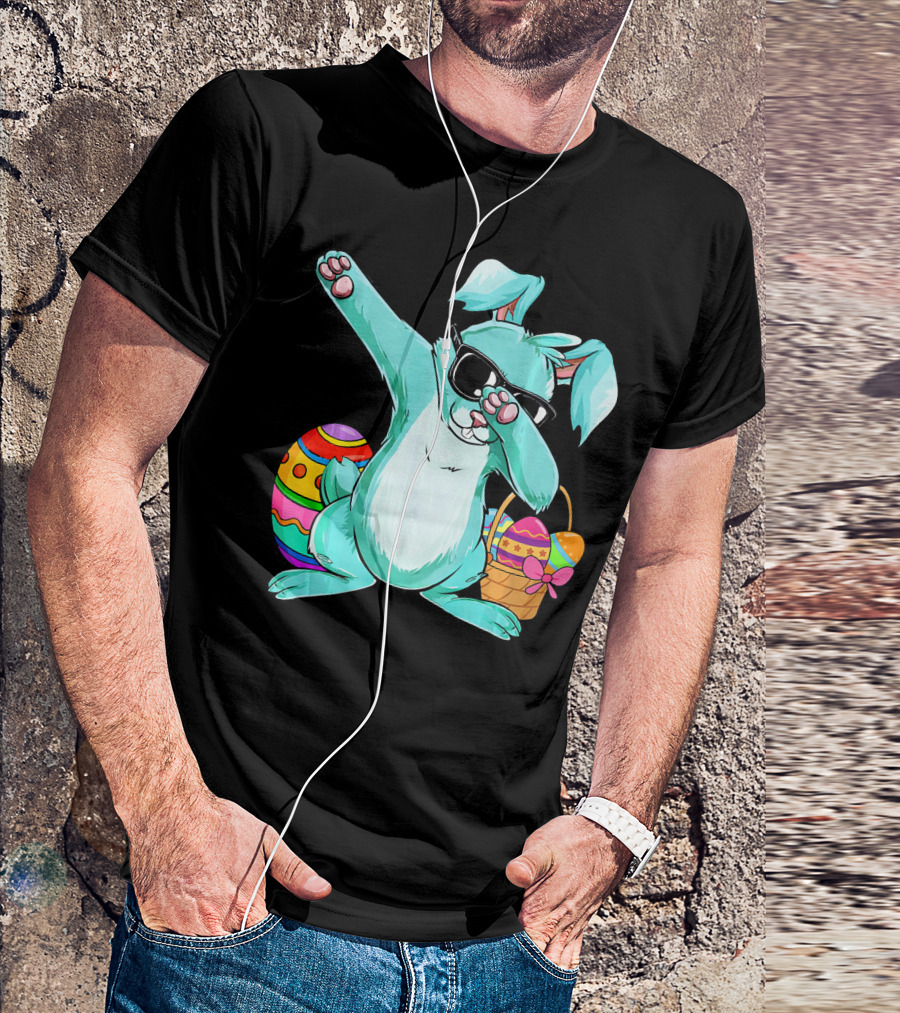 Bunny Dabbing Rabbit Funny Easter Day With Colorful Egg And Sunglasses T-Shirt