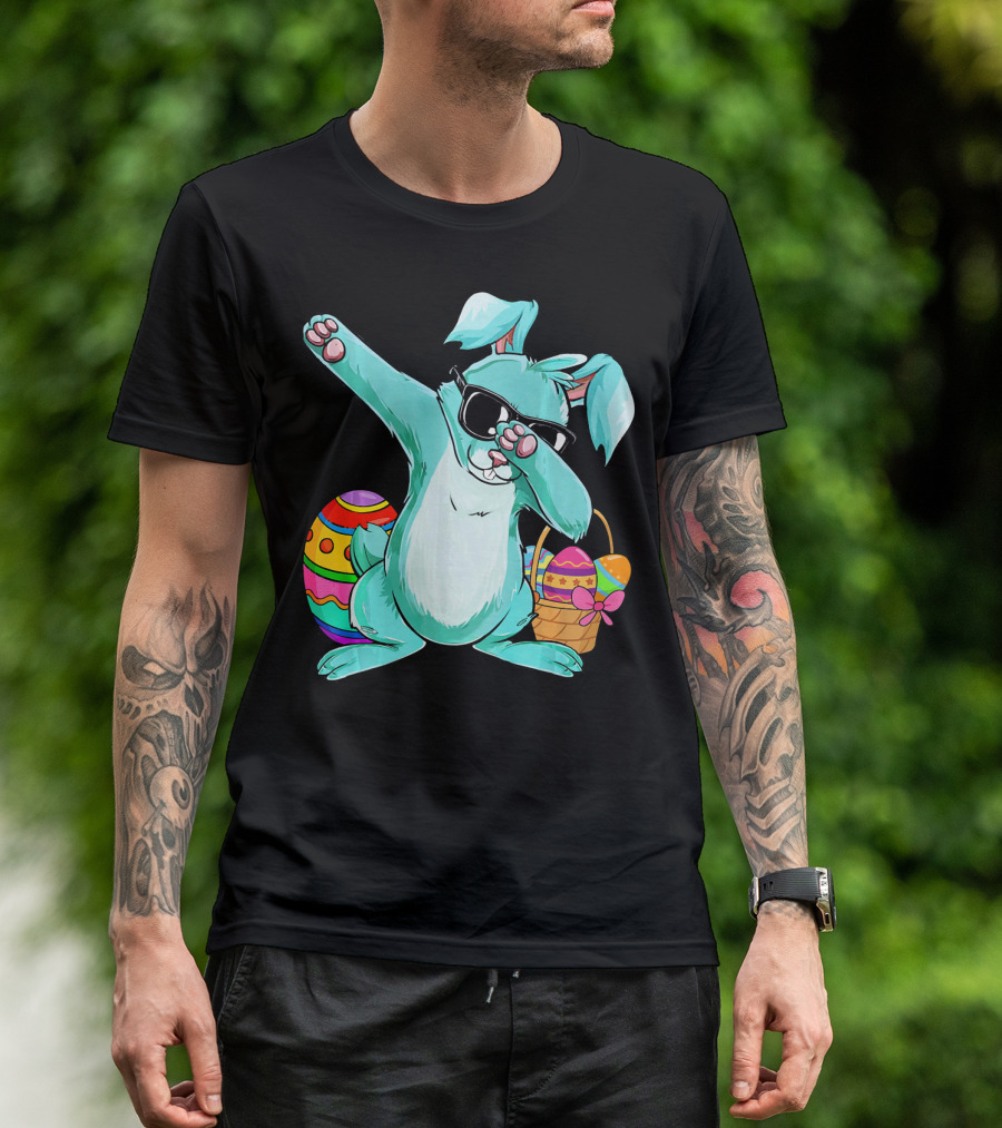 Bunny Dabbing Rabbit Funny Easter Day With Colorful Egg And Sunglasses T-Shirt