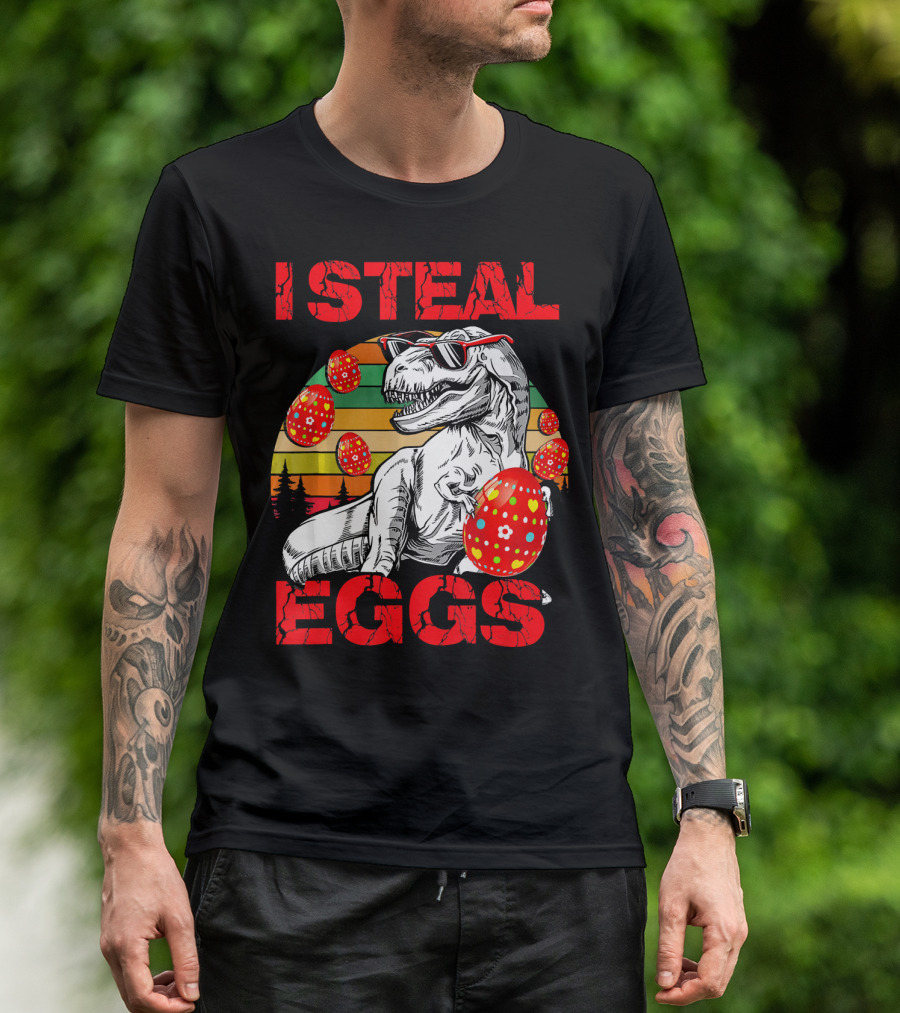 I Steal Eggs Easter Dinosaur T-Shirt