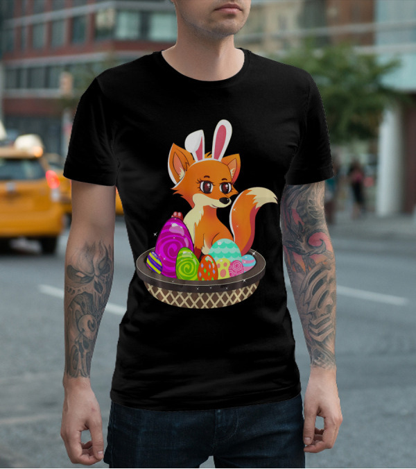 Easter Foxy Fox With Bunny Ears In Basket Of Colorful Eggs T-Shirt