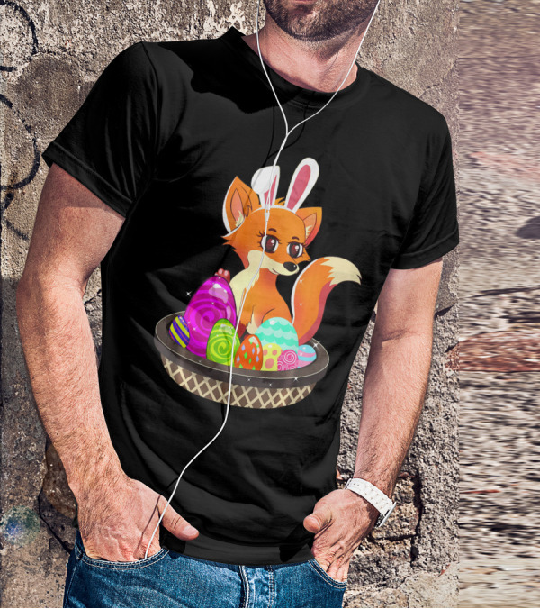 Easter Foxy Fox With Bunny Ears In Basket Of Colorful Eggs T-Shirt