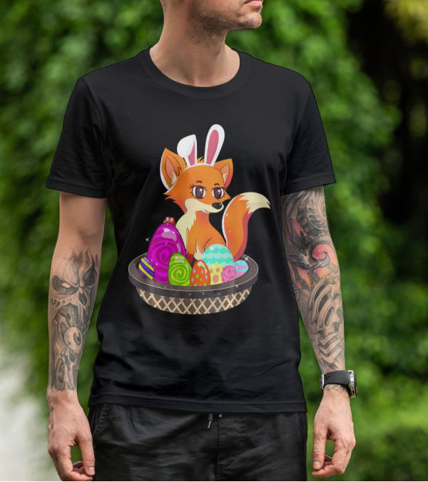 Easter Foxy Fox With Bunny Ears In Basket Of Colorful Eggs T-Shirt