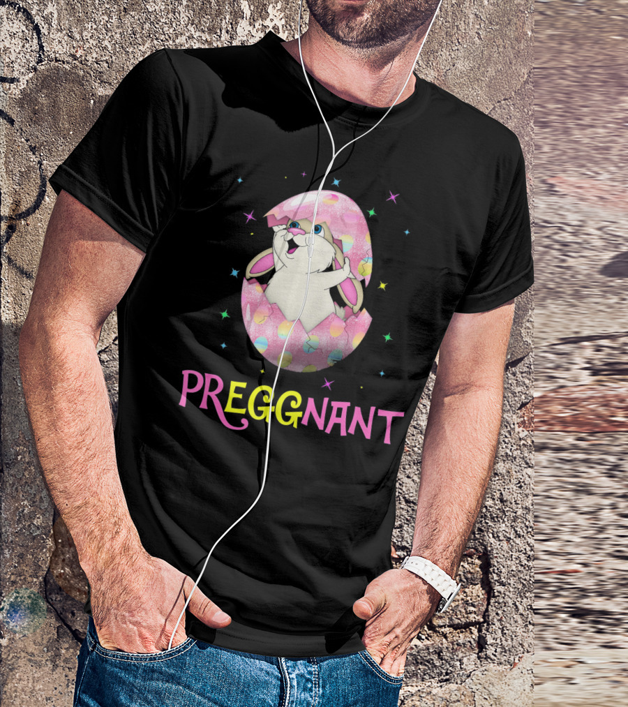 Preggnant Easter Bunny In Egg Shell With Stars T-Shirt
