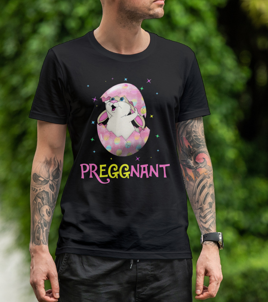 Preggnant Easter Bunny In Egg Shell With Stars T-Shirt