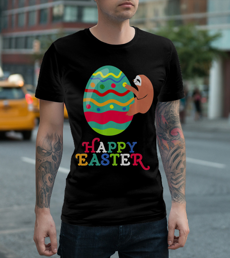 Happy Easter Sloth Colorful Egg T-Shirt