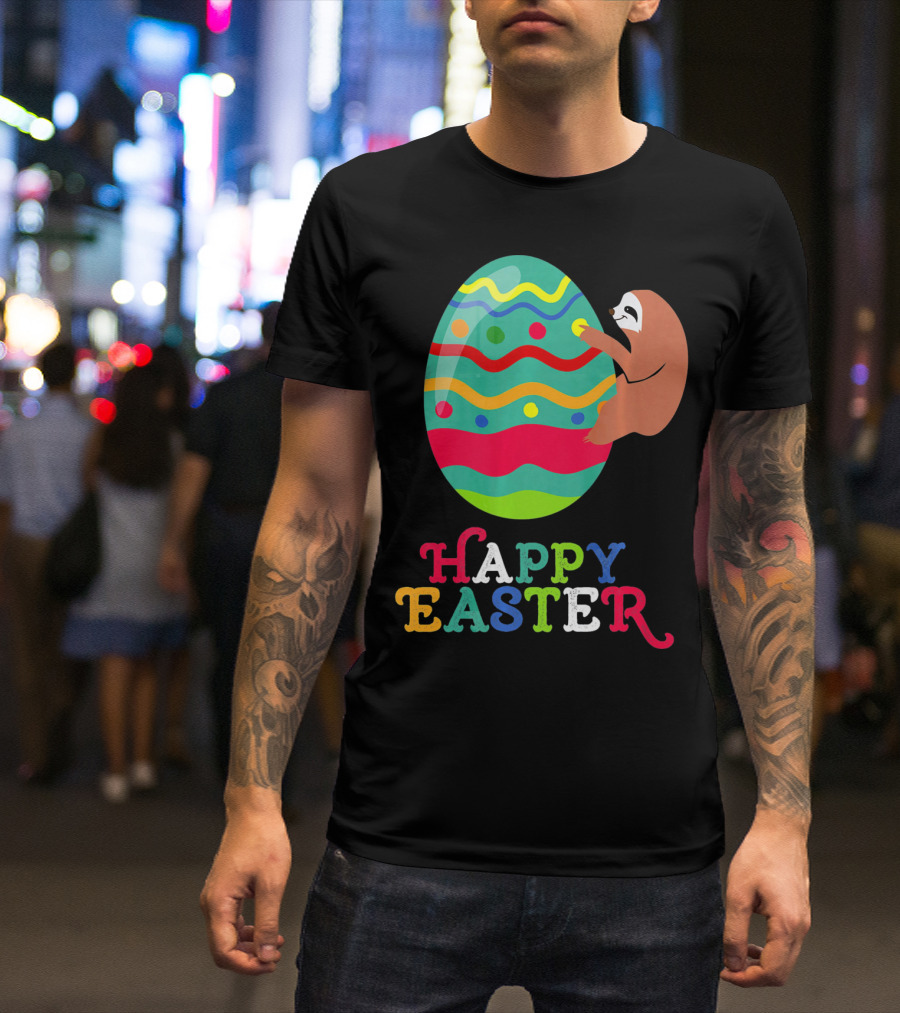 Happy Easter Sloth Colorful Egg T-Shirt