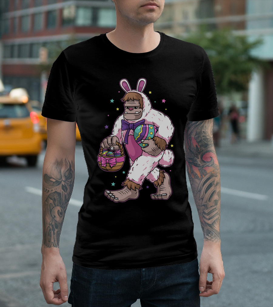 Kids Easter Bunny Bigfoot Sasquatch Basket Eggs Stars T-Shirt