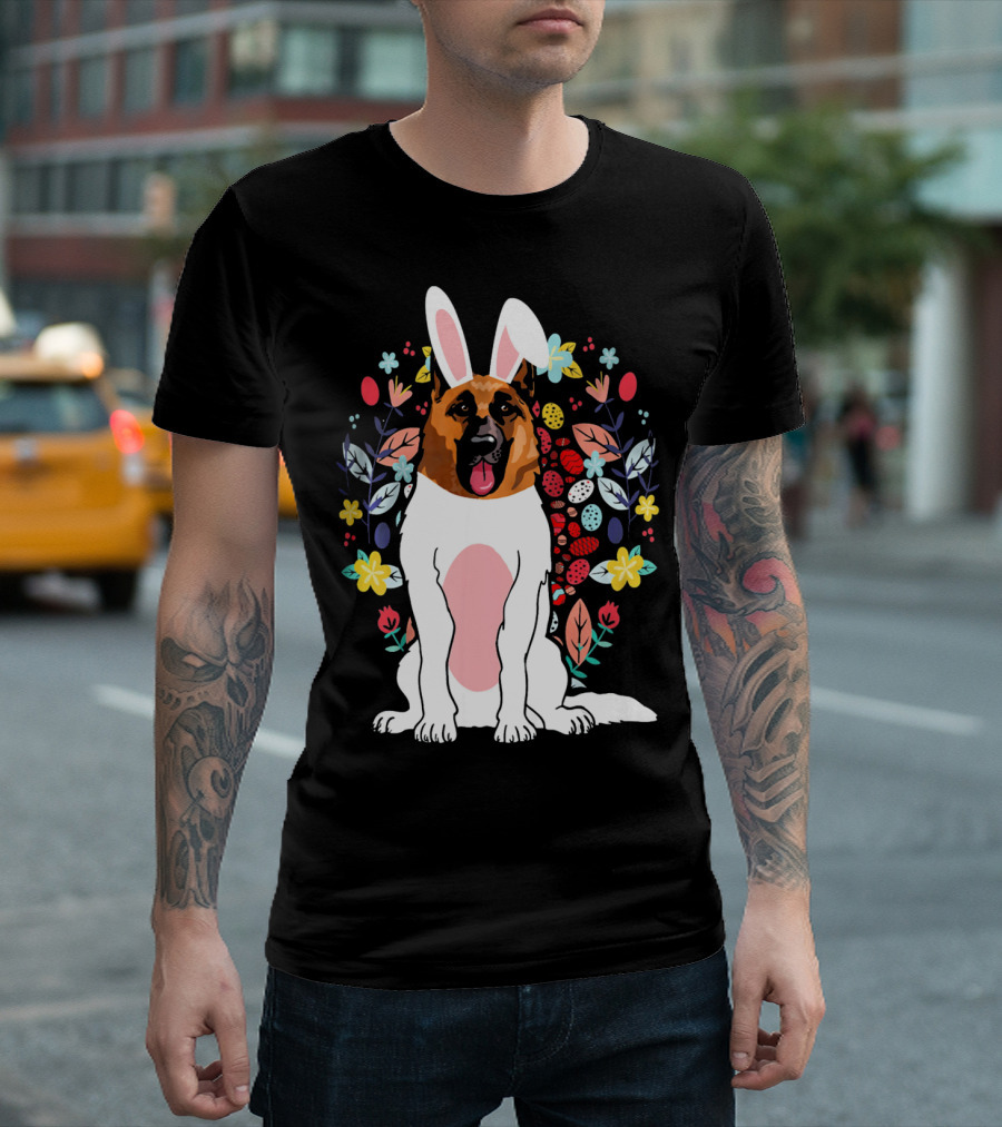 Alsatian Rabbit Ears Floral Background T-Shirt