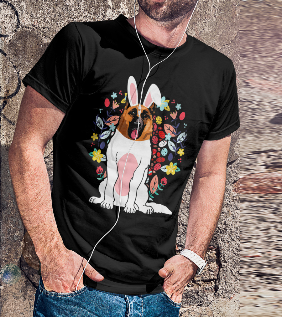 Alsatian Rabbit Ears Floral Background T-Shirt