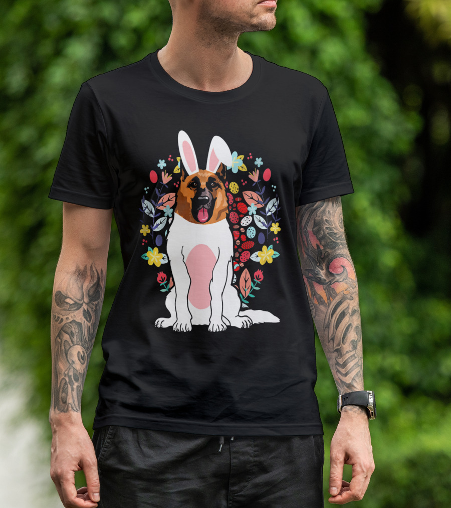 Alsatian Rabbit Ears Floral Background T-Shirt