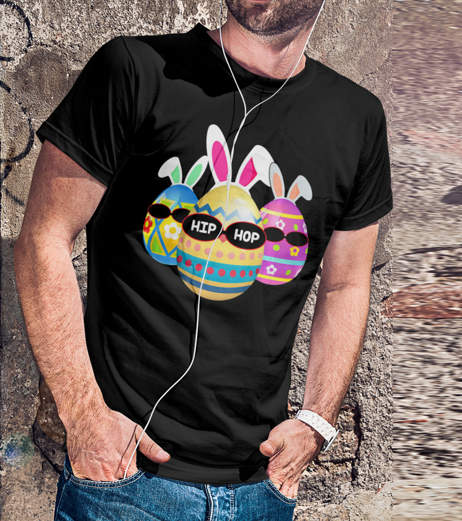 Hip Hop Bunny Eggs With Sunglasses T-Shirt
