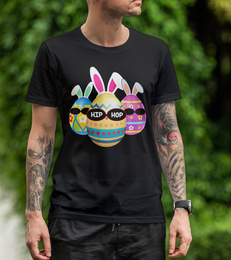 Hip Hop Bunny Eggs With Sunglasses T-Shirt