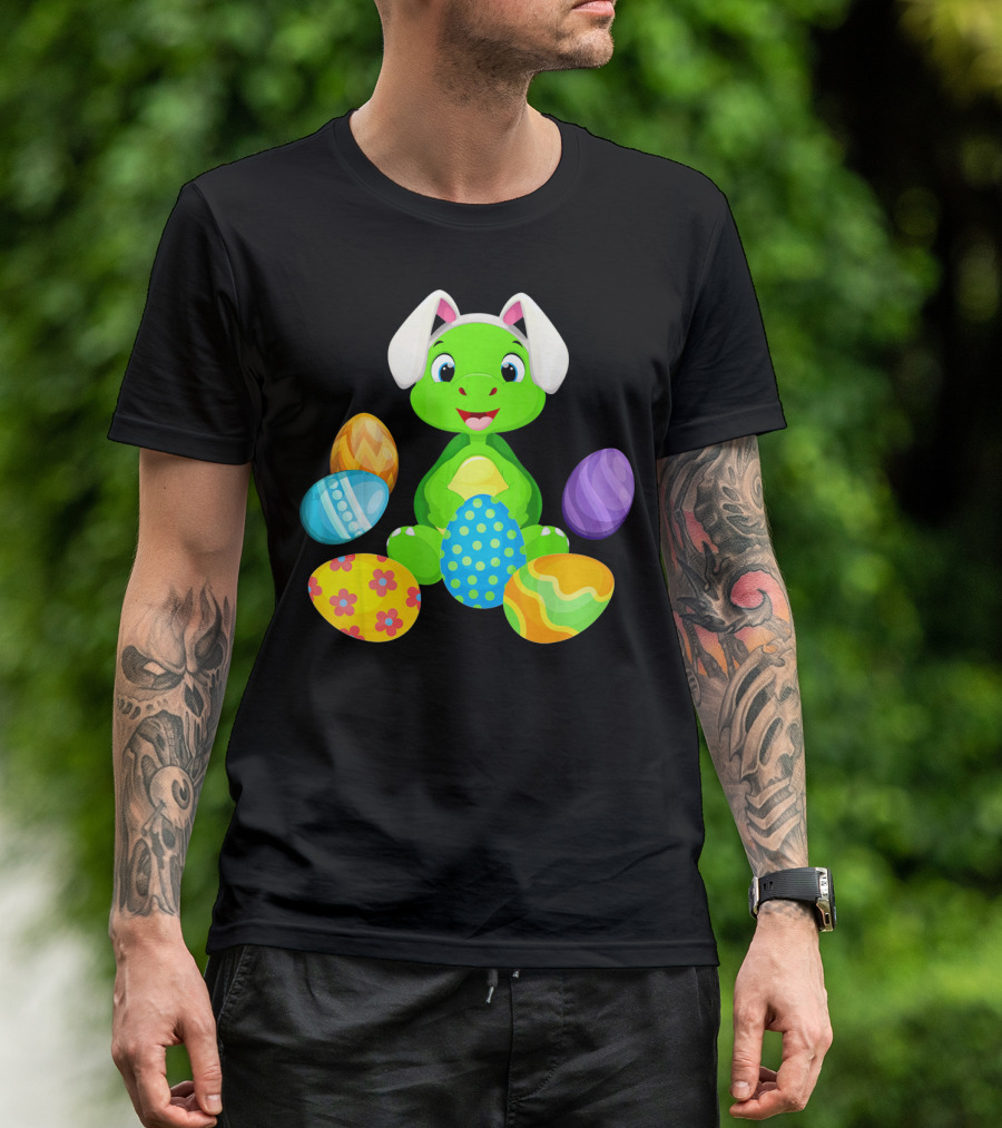 Turtle Bunny Rabbit With Hat Holding Easter Eggs T-Shirt