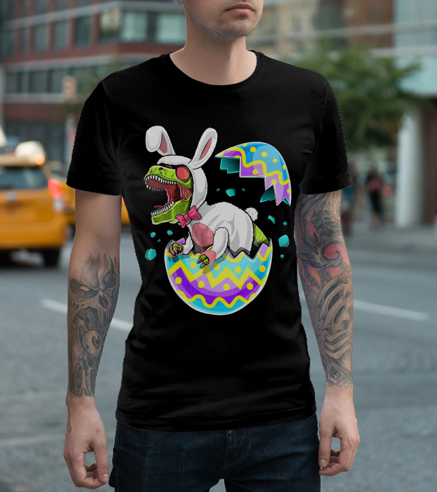 Happy Easter Rex Dinosaur Bunny in Eggshell Costume T-Shirt