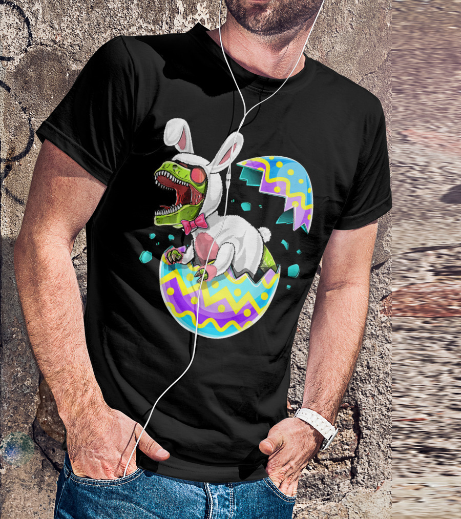 Happy Easter Rex Dinosaur Bunny In Eggshell Costume T-Shirt